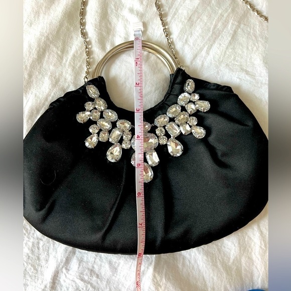 Lulu Townsend Black Satin w/ Rhinestones Glamour Party Handbag Chain Belt - Picture 6 of 6